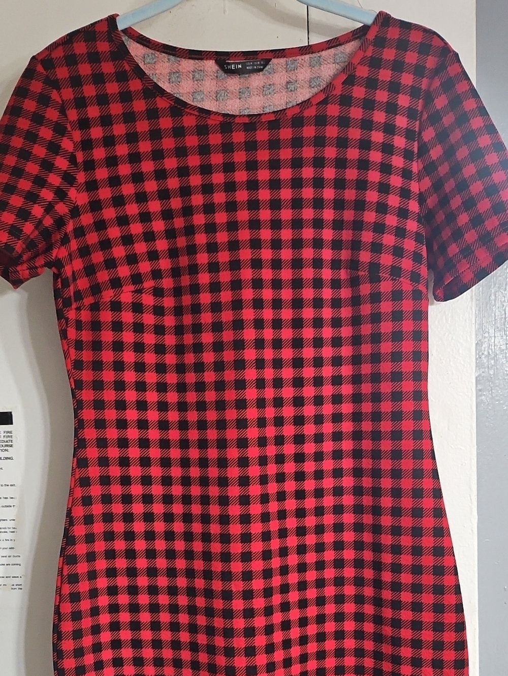 SHEIN Red and Black Gingham Short Sleeve Dress, M